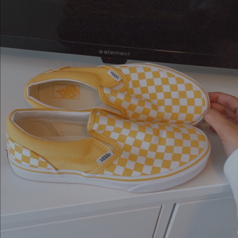 COPY - yellow and white slip on checkered vans
